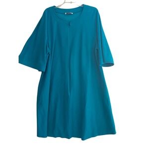 Vintage Vanity Fair Turquoise Velour Lounge Dress House Coat Pockets XXL USA